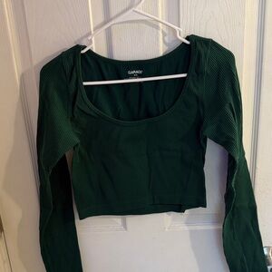 Garage Dark Green Ribbed Long Sleeve Crop Top